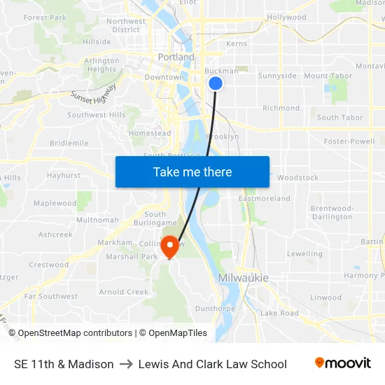 SE 11th & Madison to Lewis And Clark Law School map
