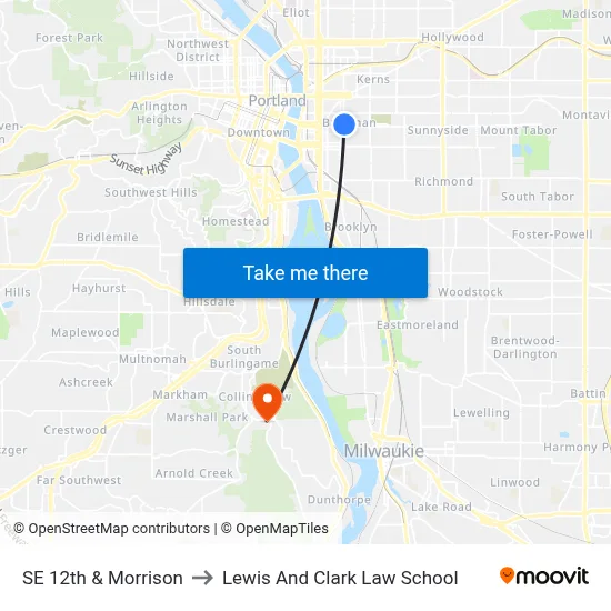 SE 12th & Morrison to Lewis And Clark Law School map