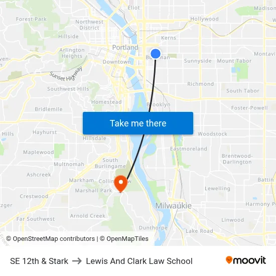 SE 12th & Stark to Lewis And Clark Law School map