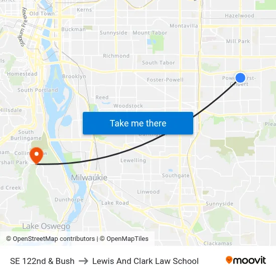 SE 122nd & Bush to Lewis And Clark Law School map