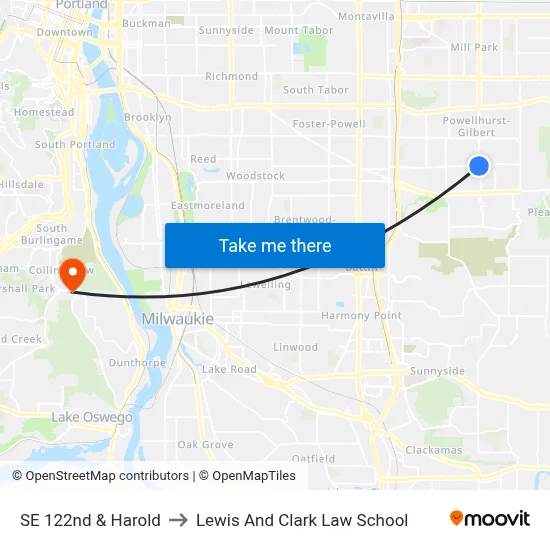 SE 122nd & Harold to Lewis And Clark Law School map