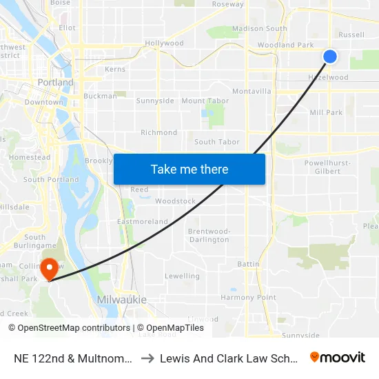 NE 122nd & Multnomah to Lewis And Clark Law School map