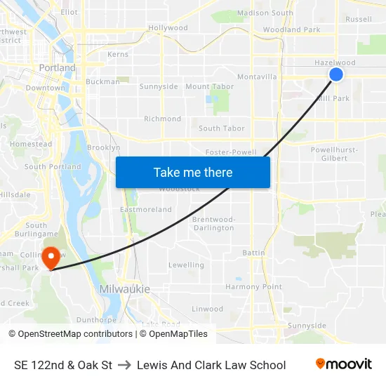 SE 122nd & Oak St to Lewis And Clark Law School map