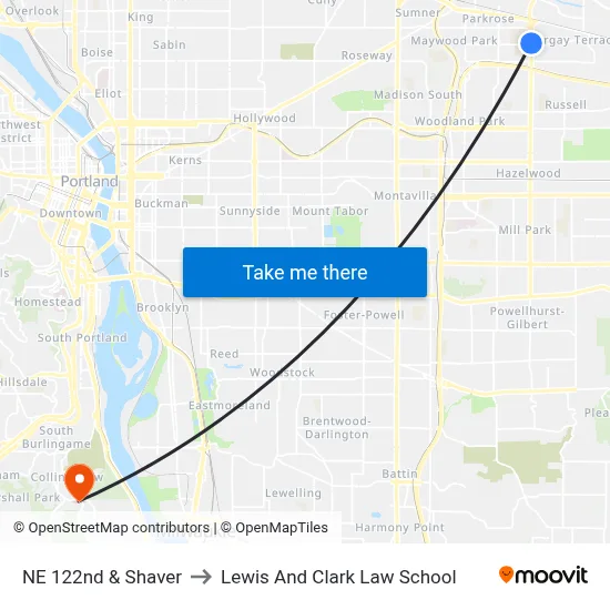 NE 122nd & Shaver to Lewis And Clark Law School map