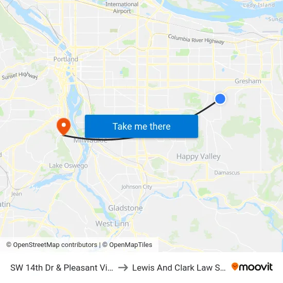 SW 14th Dr & Pleasant View Dr to Lewis And Clark Law School map