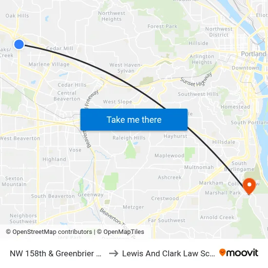 NW 158th & Greenbrier Pkwy to Lewis And Clark Law School map