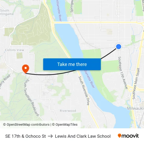 SE 17th & Ochoco St to Lewis And Clark Law School map