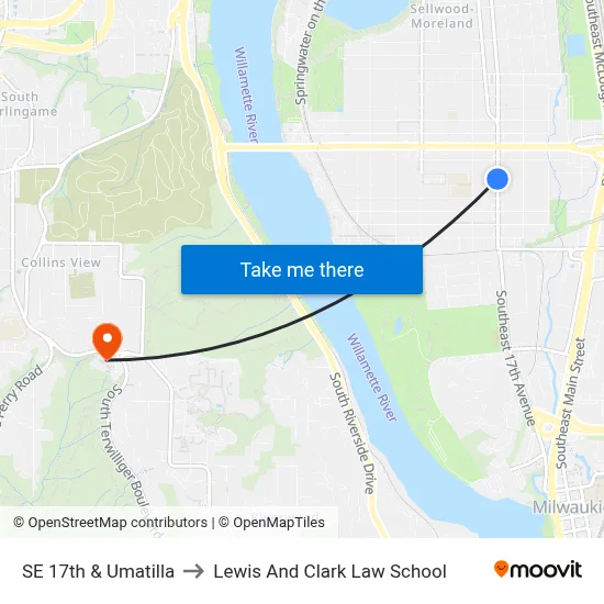 SE 17th & Umatilla to Lewis And Clark Law School map