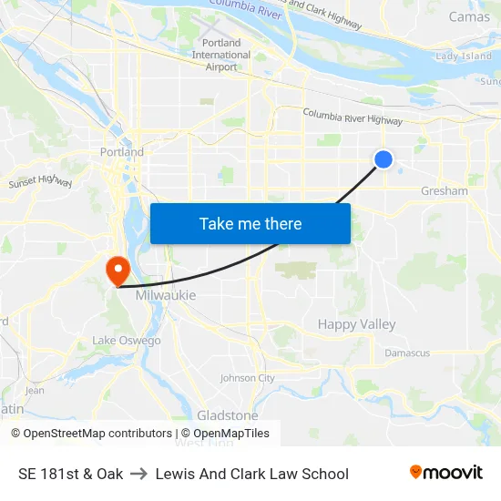 SE 181st & Oak to Lewis And Clark Law School map