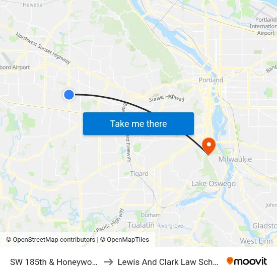 SW 185th & Honeywood to Lewis And Clark Law School map