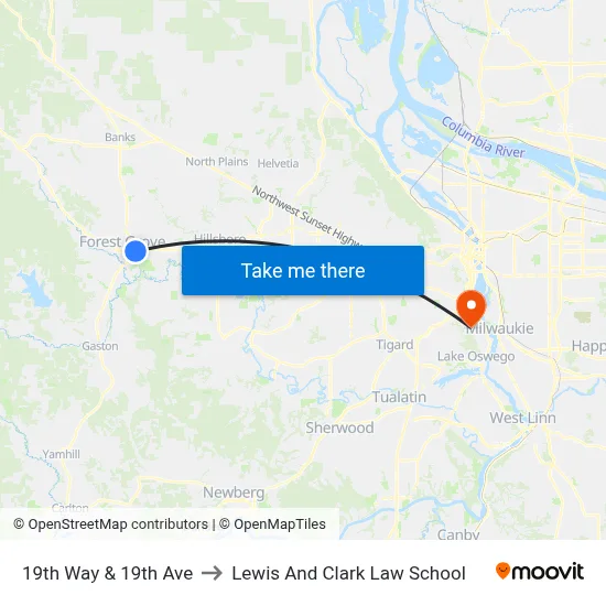 19th Way & 19th Ave to Lewis And Clark Law School map
