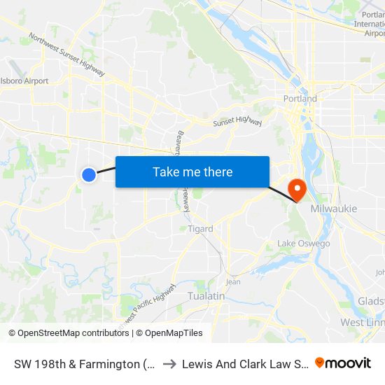 SW 198th & Farmington (North) to Lewis And Clark Law School map