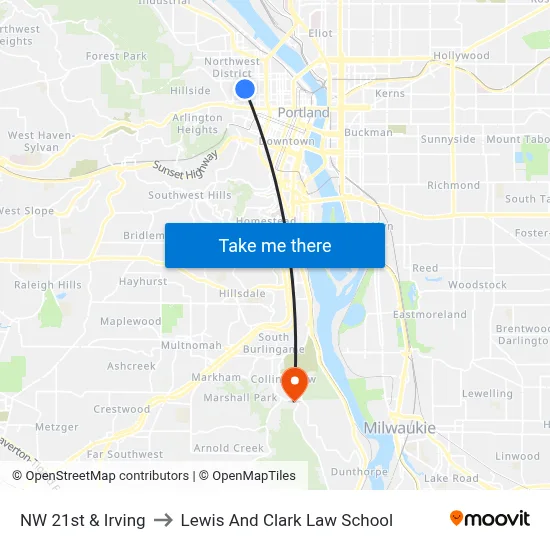 NW 21st & Irving to Lewis And Clark Law School map