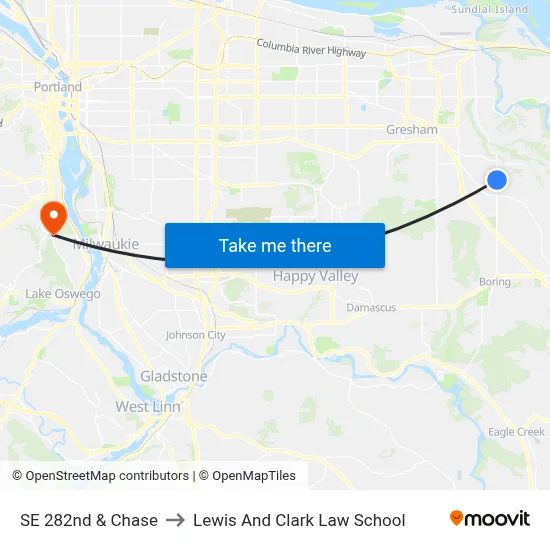 SE 282nd & Chase to Lewis And Clark Law School map