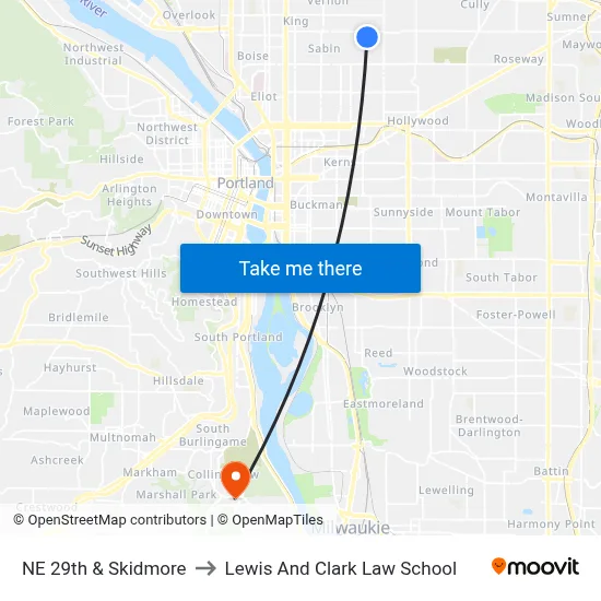 NE 29th & Skidmore to Lewis And Clark Law School map