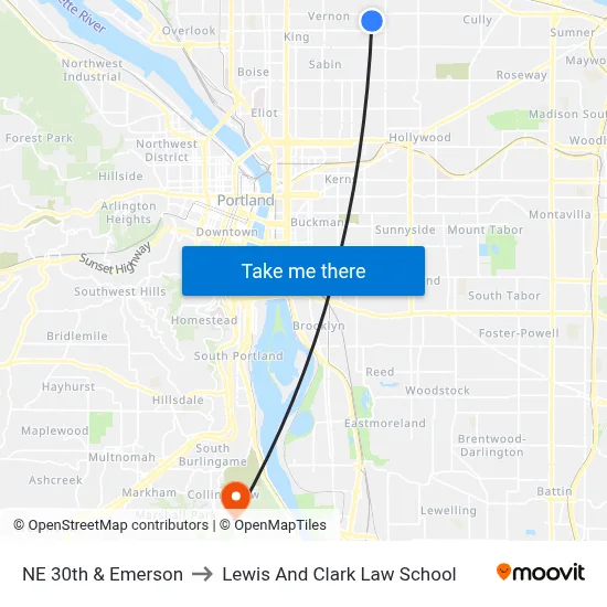 NE 30th & Emerson to Lewis And Clark Law School map
