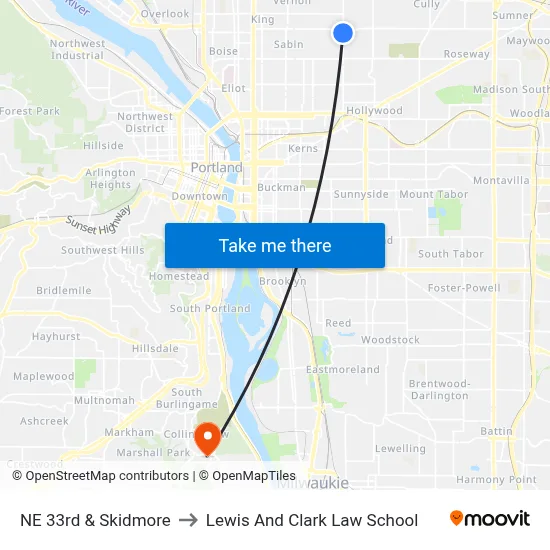 NE 33rd & Skidmore to Lewis And Clark Law School map