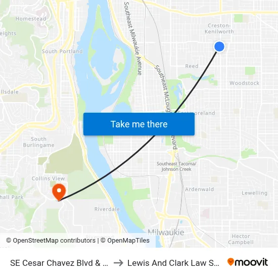 SE Cesar Chavez Blvd & Long to Lewis And Clark Law School map