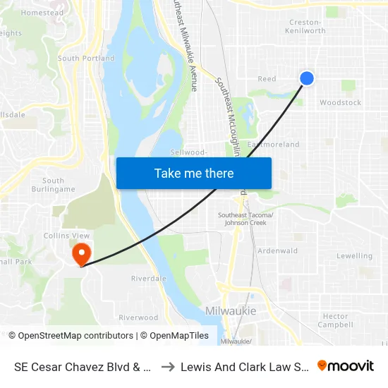 SE Cesar Chavez Blvd & Steele to Lewis And Clark Law School map