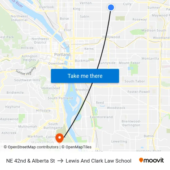 NE 42nd & Alberta St to Lewis And Clark Law School map