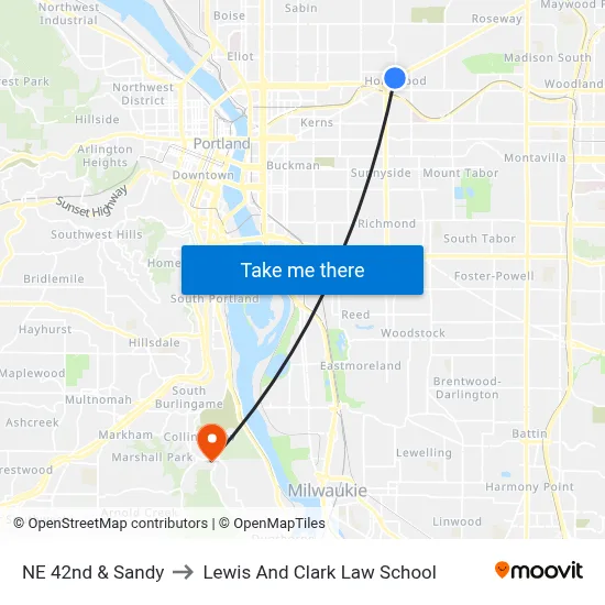NE 42nd & Sandy to Lewis And Clark Law School map