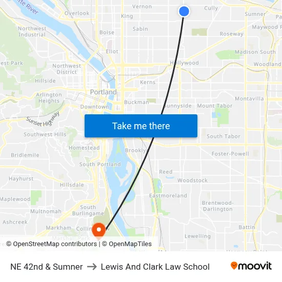 NE 42nd & Sumner to Lewis And Clark Law School map