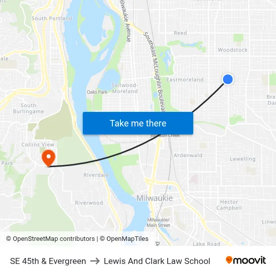 SE 45th & Evergreen to Lewis And Clark Law School map