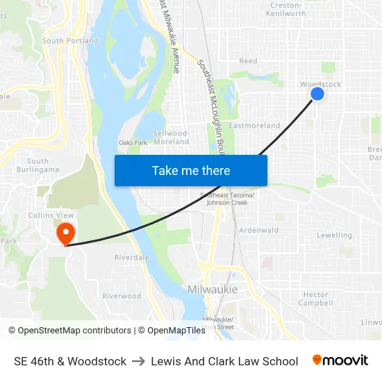 SE 46th & Woodstock to Lewis And Clark Law School map