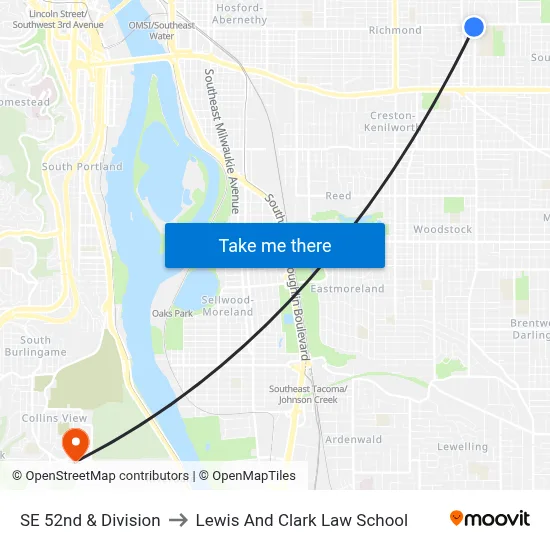 SE 52nd & Division to Lewis And Clark Law School map