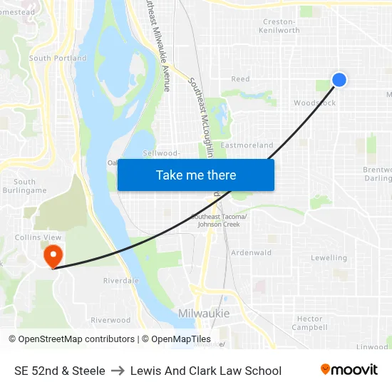 SE 52nd & Steele to Lewis And Clark Law School map