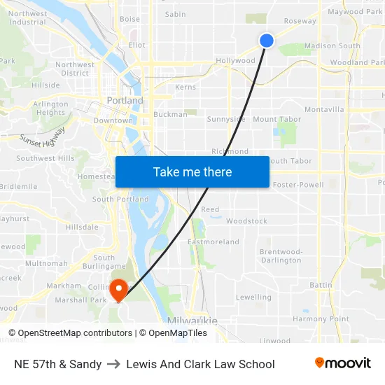 NE 57th & Sandy to Lewis And Clark Law School map