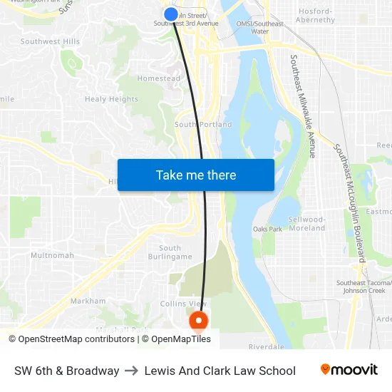SW 6th & Broadway to Lewis And Clark Law School map