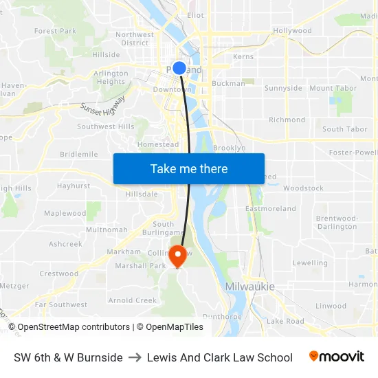 SW 6th & W Burnside to Lewis And Clark Law School map