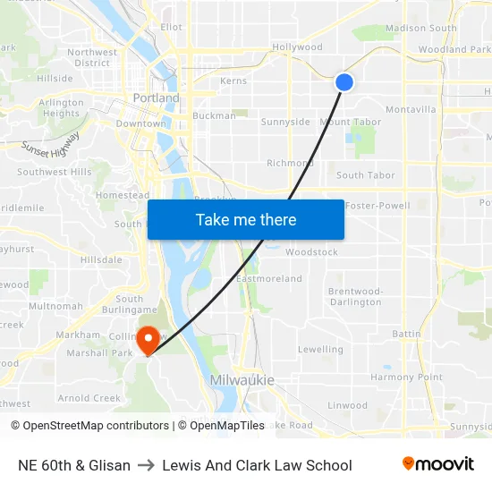 NE 60th & Glisan to Lewis And Clark Law School map