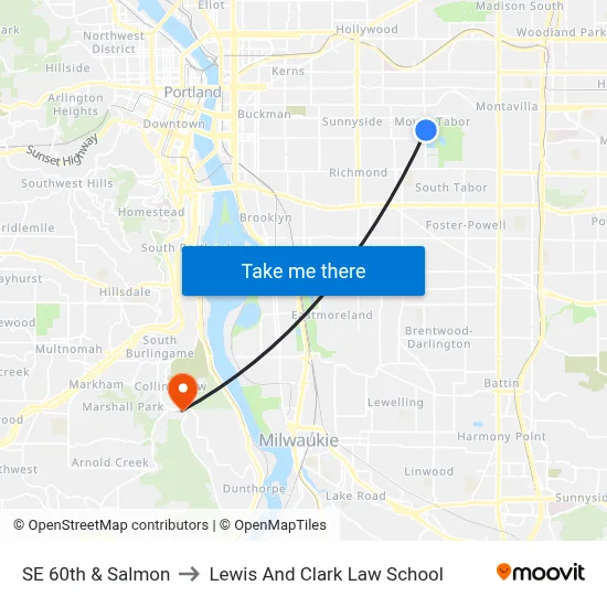SE 60th & Salmon to Lewis And Clark Law School map