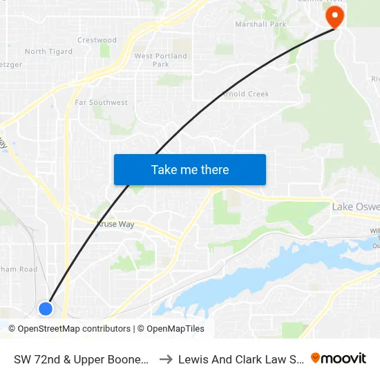 SW 72nd & Upper Boones Ferry to Lewis And Clark Law School map