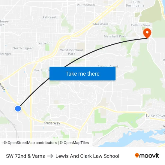 SW 72nd & Varns to Lewis And Clark Law School map
