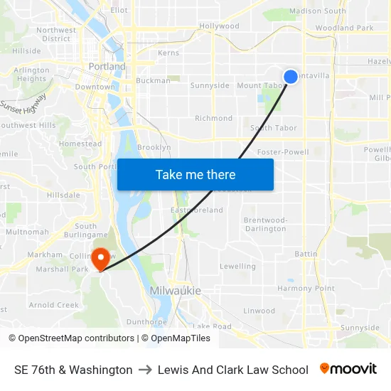 SE 76th & Washington to Lewis And Clark Law School map