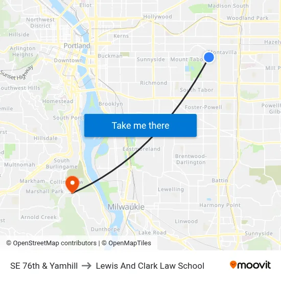 SE 76th & Yamhill to Lewis And Clark Law School map