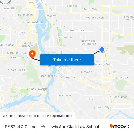 SE 82nd & Clatsop to Lewis And Clark Law School map
