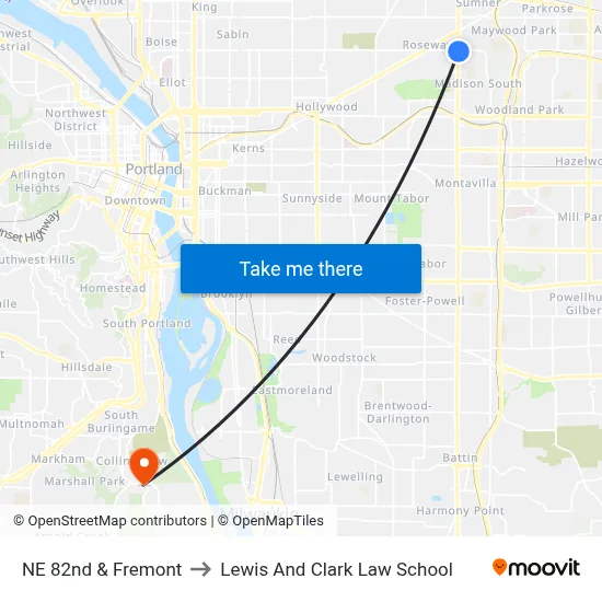 NE 82nd & Fremont to Lewis And Clark Law School map