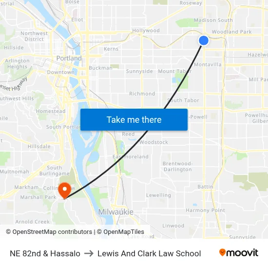 NE 82nd & Hassalo to Lewis And Clark Law School map