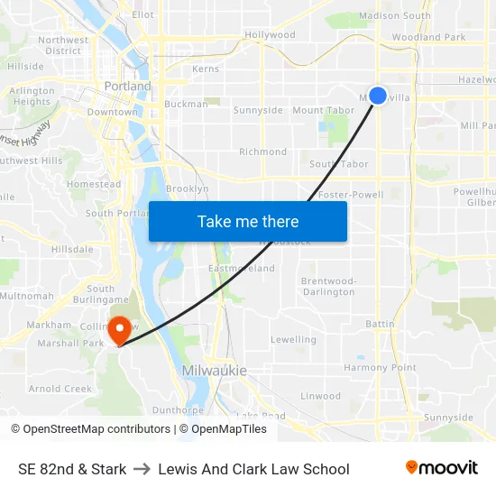 SE 82nd & Stark to Lewis And Clark Law School map