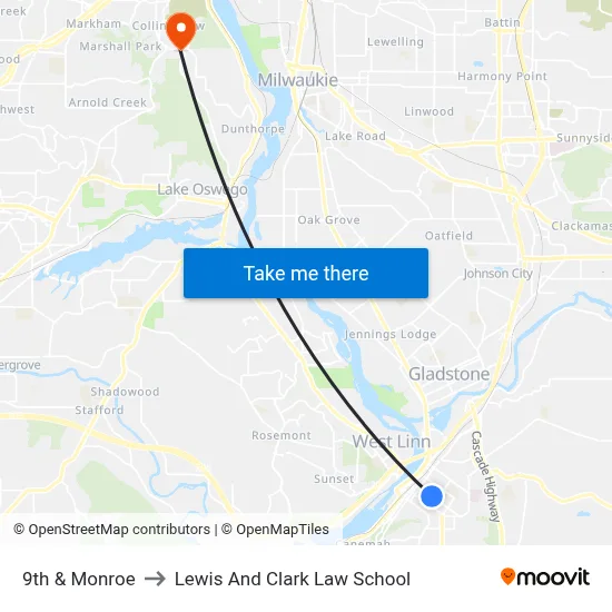 9th & Monroe to Lewis And Clark Law School map