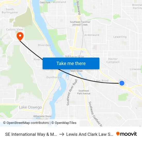 SE International Way & Mallard to Lewis And Clark Law School map