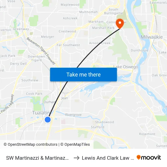 SW Martinazzi & Martinazzi Square to Lewis And Clark Law School map