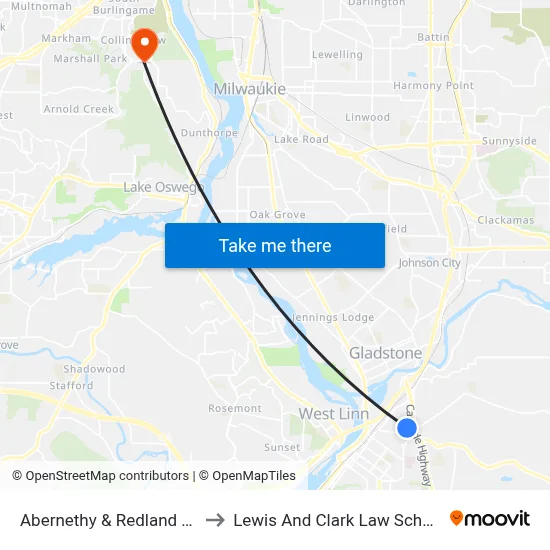 Abernethy & Redland Rd to Lewis And Clark Law School map