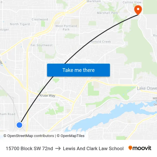 15700 Block SW 72nd to Lewis And Clark Law School map