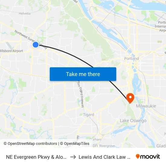 NE Evergreen Pkwy & Aloclek Ct to Lewis And Clark Law School map