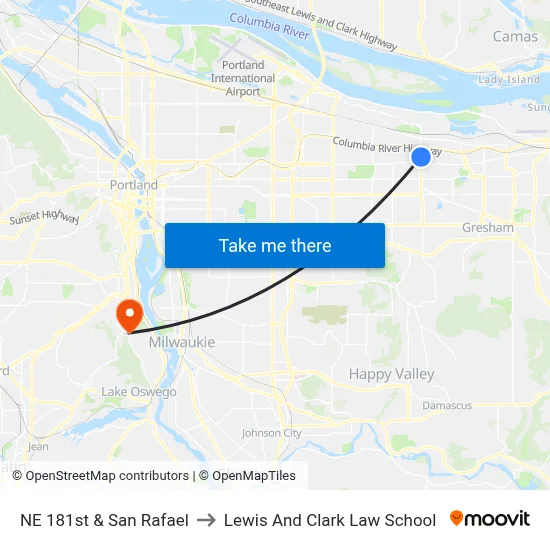 NE 181st & San Rafael to Lewis And Clark Law School map